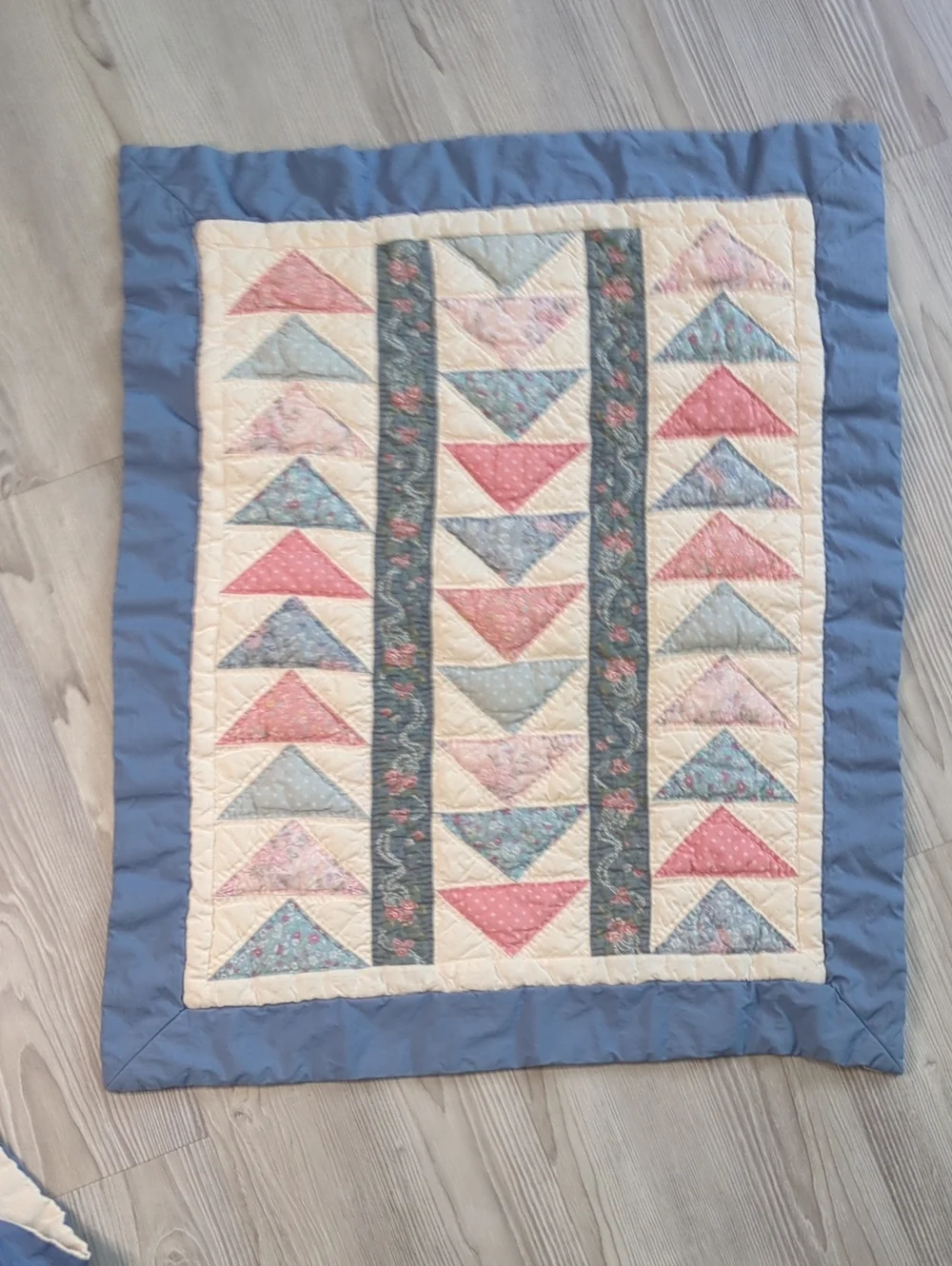 Vintage Patchwork Quilted Pillowcases Set of 2 Standard Blue Pink Floral Cottage